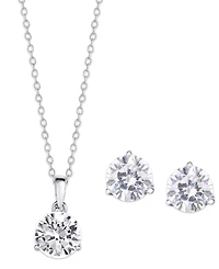 Cubic Zirconia Round Pendant Necklace and Earring set in Silver Plate