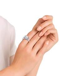 Birthstone Round Cubic Zirconia Halo Solitaire Ring Silver Plate