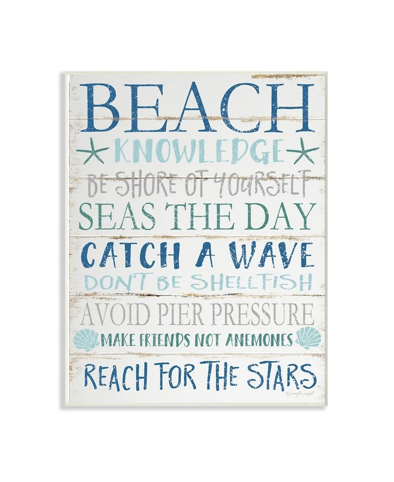 Stupell Industries Beach Knowledge Blue Aqua and White Planked Look Sign, 10" L x 15" H