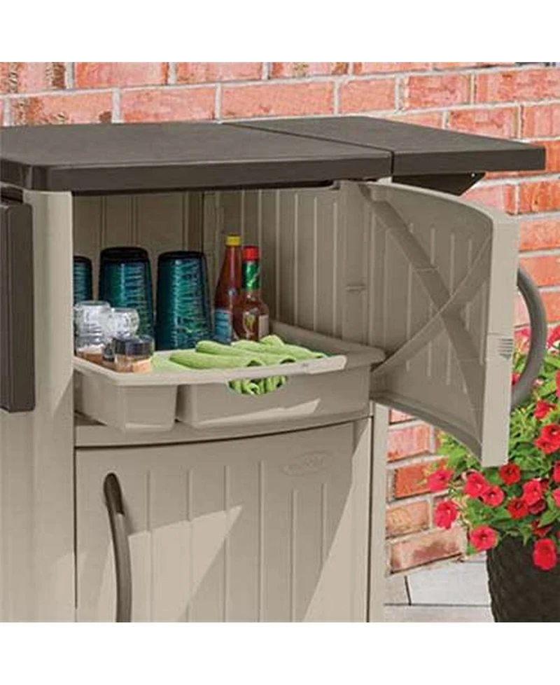 Suncast DCP2000 Portable Outdoor Patio Prep Serving Station Table and Cabinet