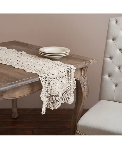 Saro Lifestyle Handmade Cotton Crochet Table Runner, 16" x 45"