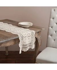 Saro Lifestyle Handmade Cotton Crochet Table Runner, 16" x 45"