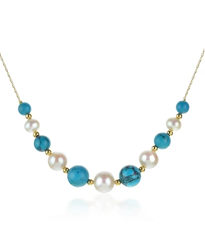 White Freshwater Cultured Pearls (6.5-9.5mm) with Blue Lapis (27 ct. t.w), and Gold Beads (3mm) 18" Necklace in 14k Yellow Gold. Also Available with O