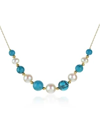 White Freshwater Cultured Pearls (6.5-9.5mm) with Blue Lapis (27 ct. t.w), and Gold Beads (3mm) 18" Necklace in 14k Yellow Gold. Also Available with O