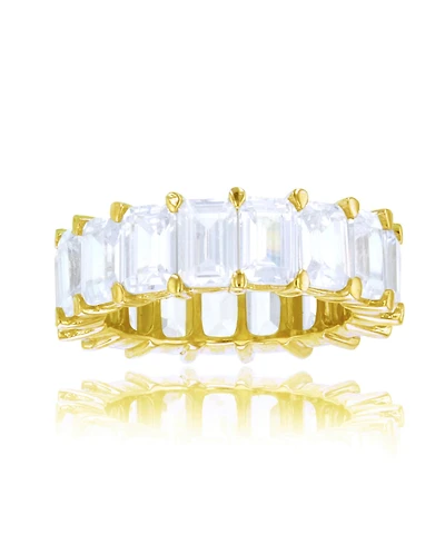 White Emerald Cut Cubic Zirconia Eternity Band 14k Yellow Gold Plated Sterling Silver