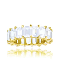 White Emerald Cut Cubic Zirconia Eternity Band 14k Yellow Gold Plated Sterling Silver