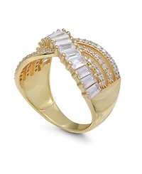 Cubic Zirconia Triple Row Baguette & Pave Crossover Ring (3 ct. t.w.) Sterling Silver or 18K Gold over