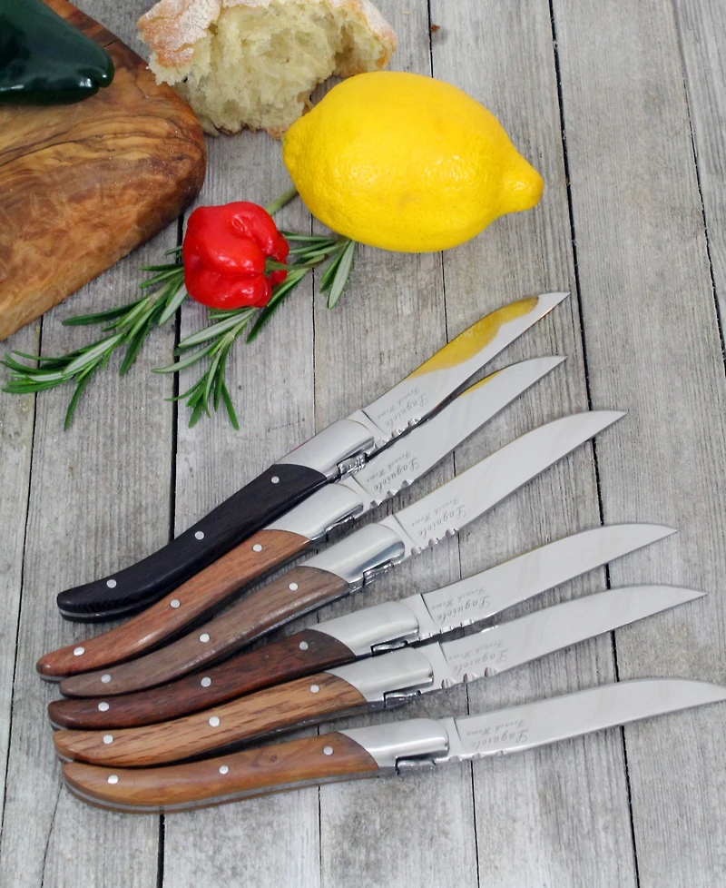French Home Set of 6 Laguiole Connoisseur Assorted Wood Steak Knives