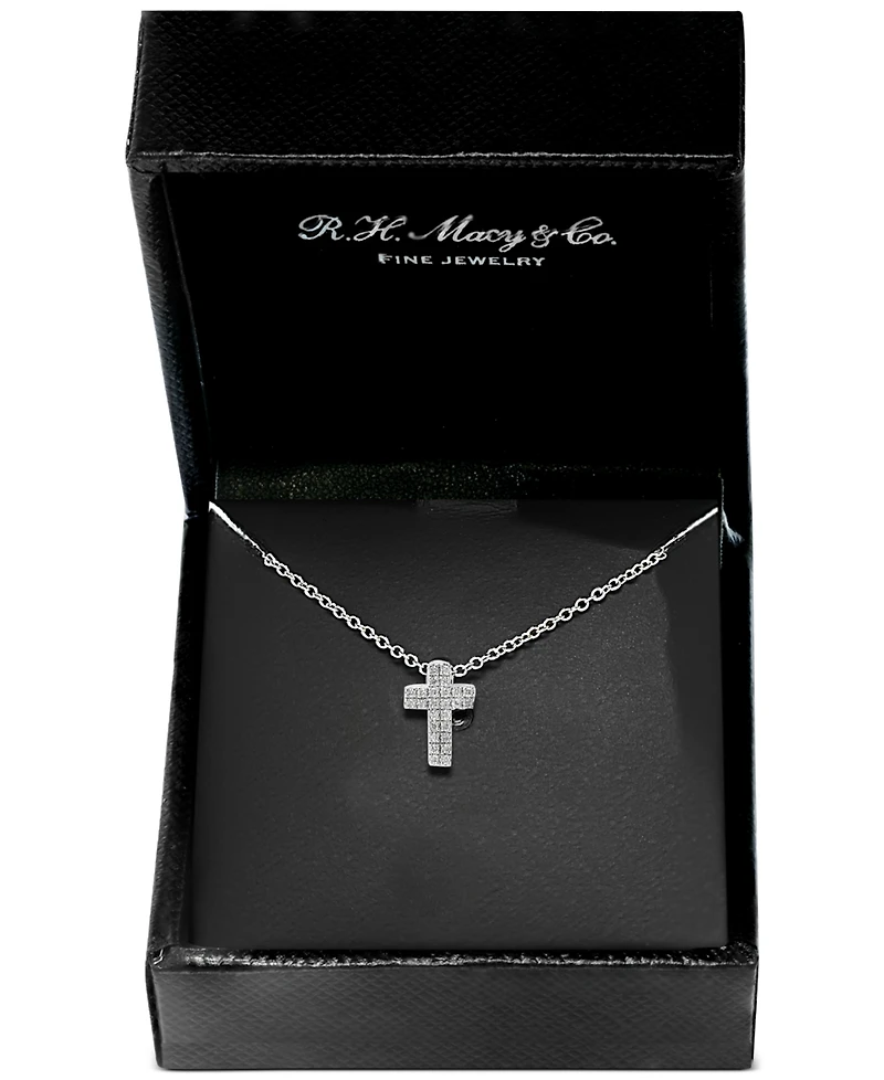 Effy Diamond Pave Cross 18" Pendant Necklace (1/20 ct. t.w.) in Sterling Silver or 14k Gold-Plated Sterling Silver