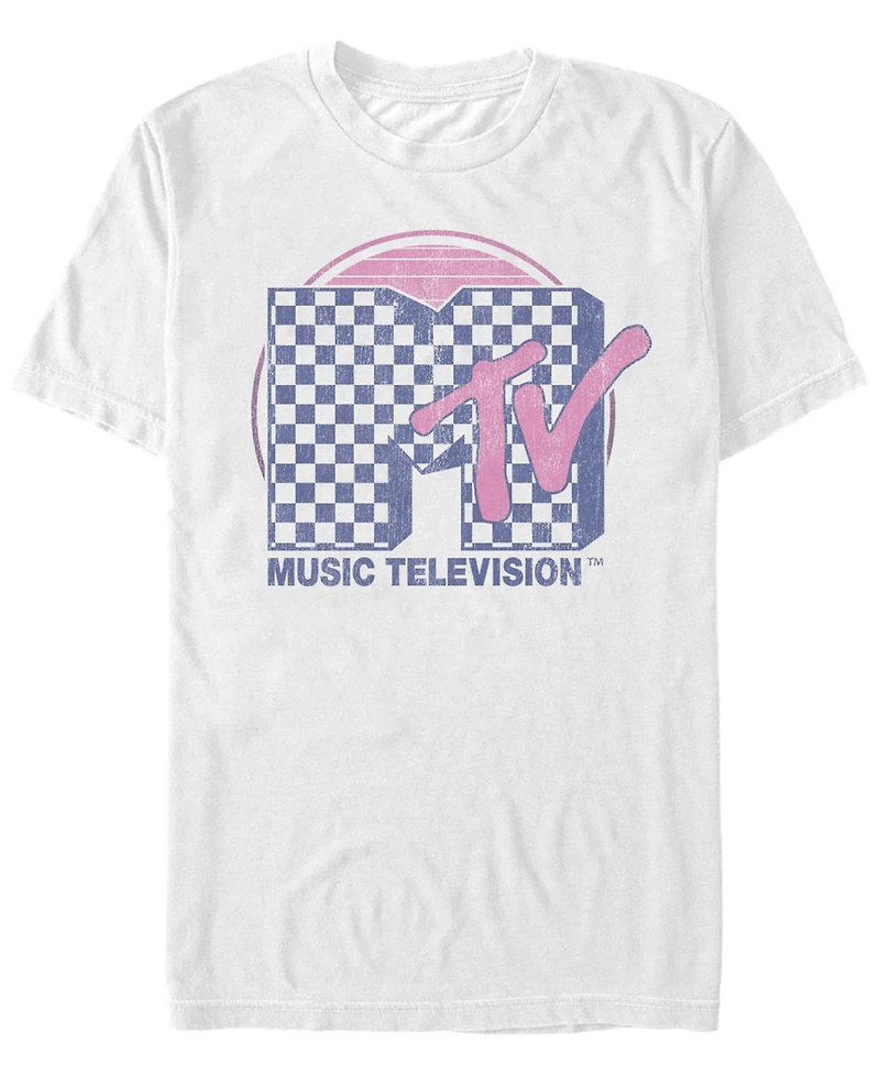 Fifth Sun Men's Checkered Pattern Sunset Color Fill Logo Short Sleeve T- shirt