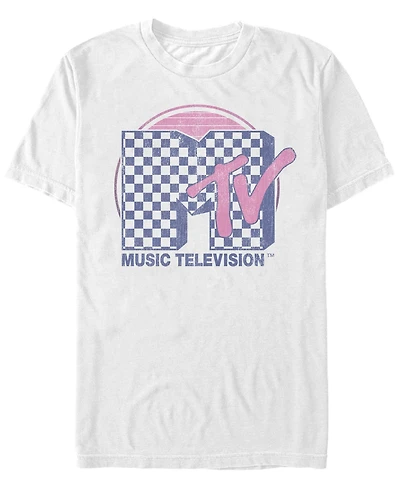 Fifth Sun Men's Checkered Pattern Sunset Color Fill Logo Short Sleeve T- shirt
