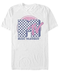 Fifth Sun Men's Checkered Pattern Sunset Color Fill Logo Short Sleeve T- shirt