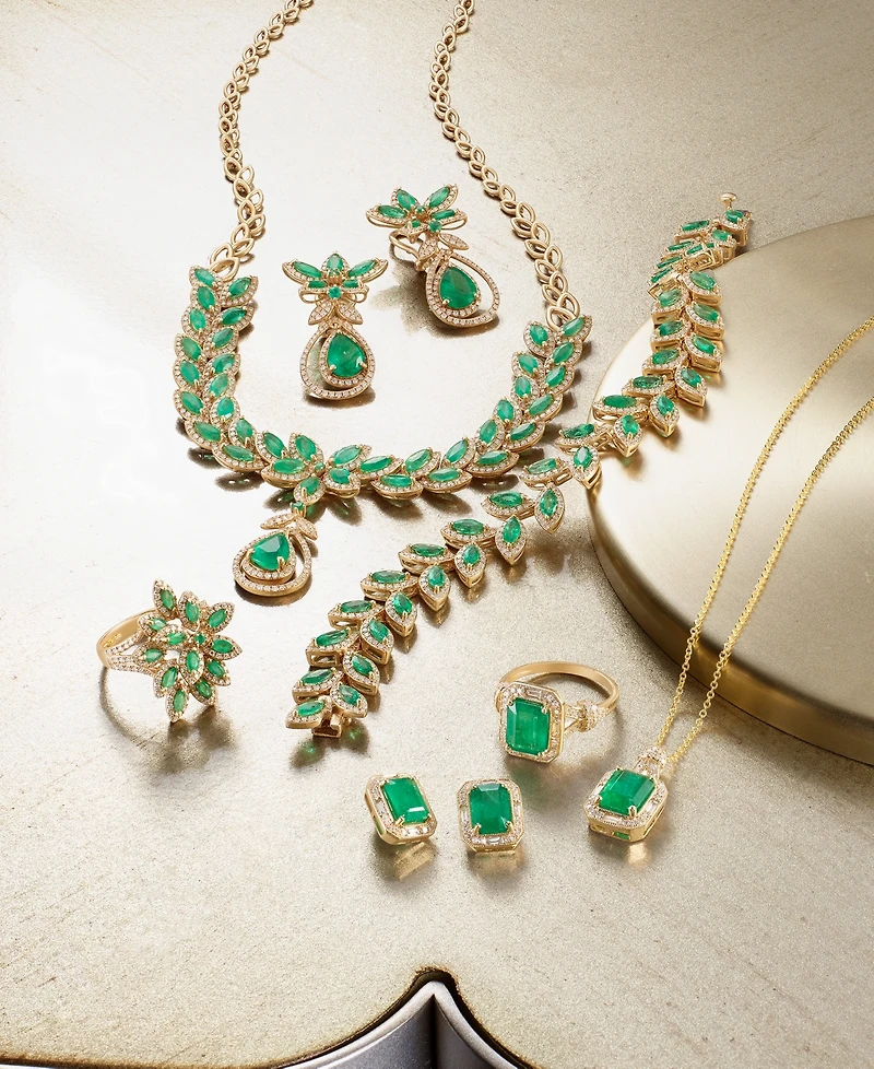 Effy Emerald (5-1/4 ct. t.w.) and Diamond (1-1/4 ct. t.w.) Teardrop Earrings in 14k Gold or 14k White Gold, Created for Macy's
