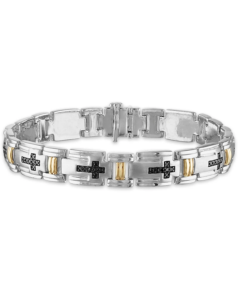 Men's 3/4 Carat Black Diamond Link 8 1/2" Bracelet in Sterling Silver and 10k Yellow Gold