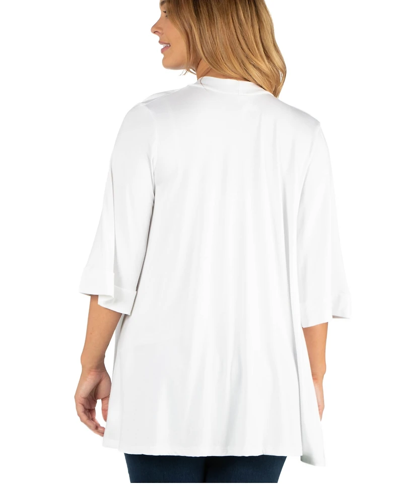 24Seven Comfort Apparel Open Front Elbow Length Sleeve Plus Size Cardigan