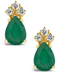 Emerald (1-3/8 ct. t.w.) and Diamond (1/8 ct. t.w.) Stud Earrings in 14k Yellow Gold (Also in Sapphire)