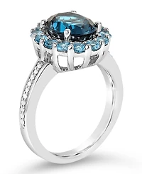 London Blue Topaz (3-1/5 ct. t.w.), Swiss (1-1/4 t.w.) and Diamond (1/10 Ring Sterling Silver