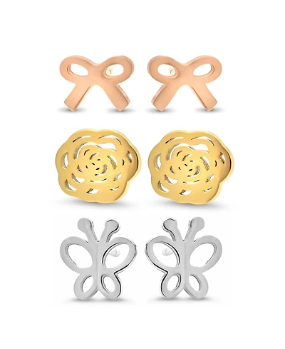 Steeltime Ladies Tri Colored Earring Set, 3 Piece
