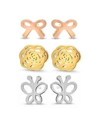 Steeltime Ladies Tri Colored Earring Set, 3 Piece