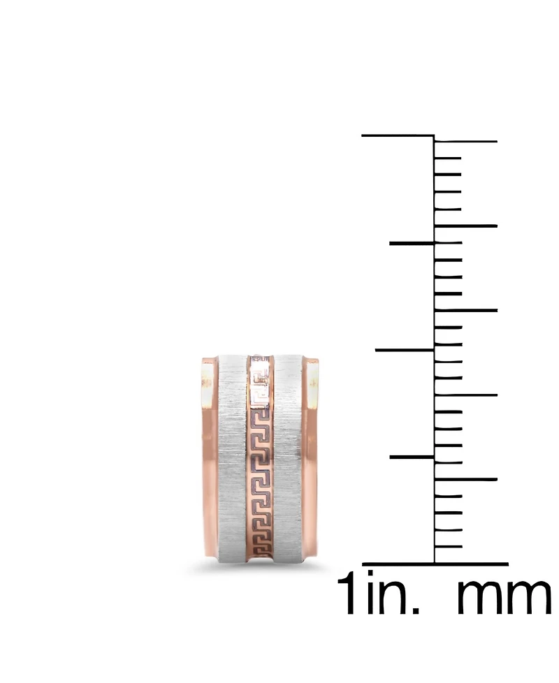 Steeltime Stainless Steel 2 Tone Greek Key Design Huggie Earrings