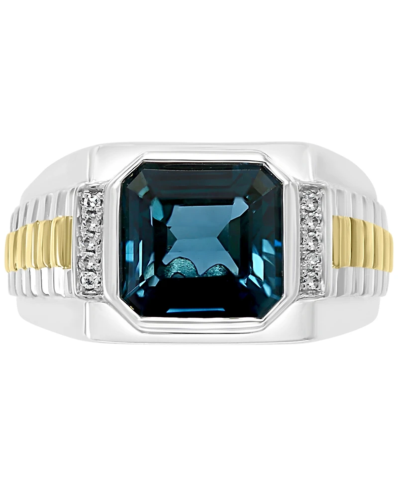 Effy Men's London Blue Topaz (5-5/8 ct. t.w.) & Diamond (1/10 ct. t.w.) Ring in Sterling Silver & 18k Gold-Plate