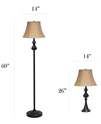 Elegant Designs Traditionally Crafted 3 Pack Lamp Set 2 Table Lamps, 1 Floor Lamp Shades