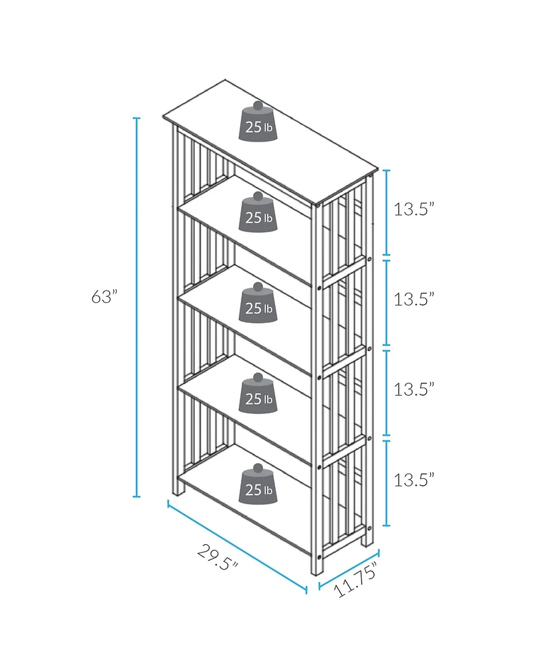 Yu Shan Mission Style 5-Shelf Bookcase