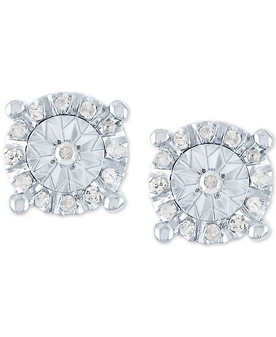 Diamond Halo Stud Earrings (1/10 ct. t.w.) in Sterling Silver
