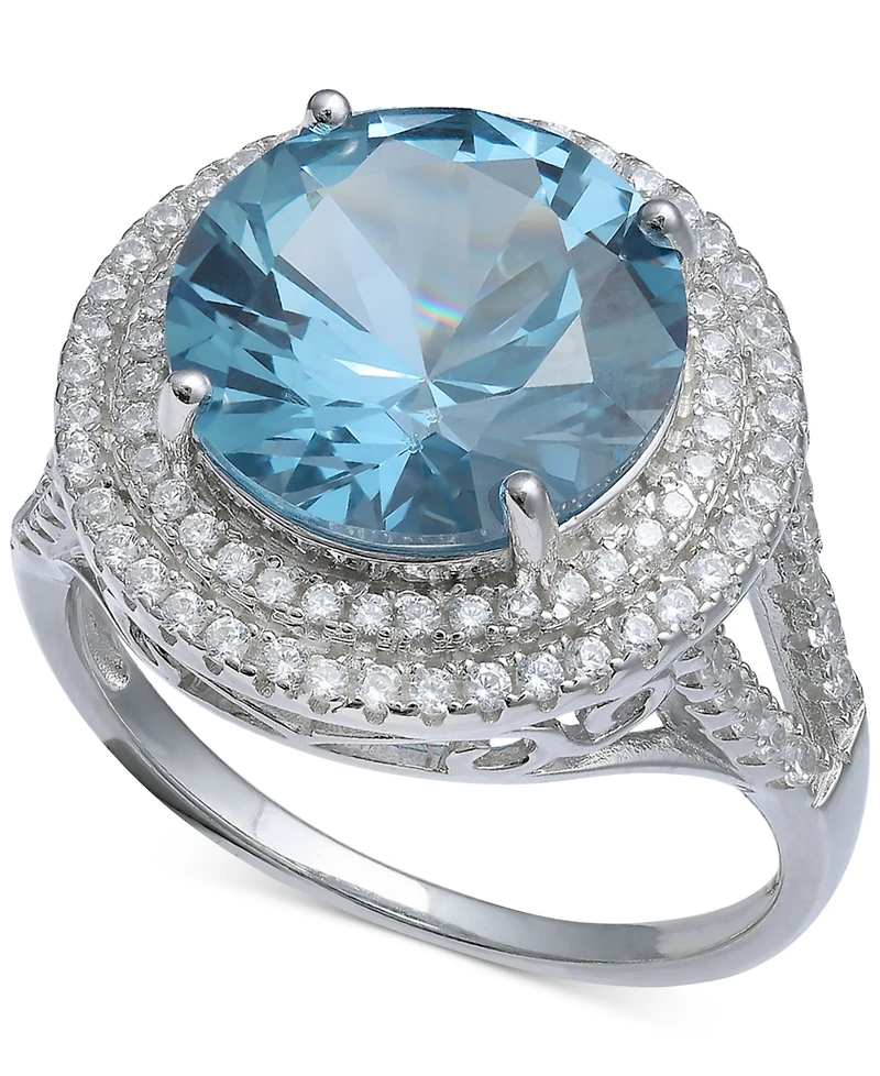 Cubic Zirconia Halo Statement Ring Sterling Silver
