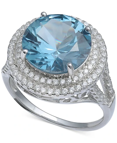 Cubic Zirconia Halo Statement Ring Sterling Silver