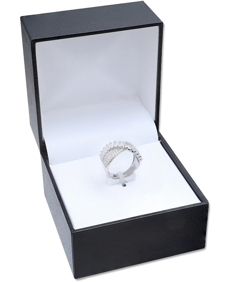 Cubic Zirconia Triple Row Baguette & Pave Crossover Ring (3 ct. t.w.) Sterling Silver or 18K Gold over