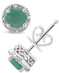 Emerald (1 ct. t.w.) and Diamond Accent Stud Earrings in Sterling Silver