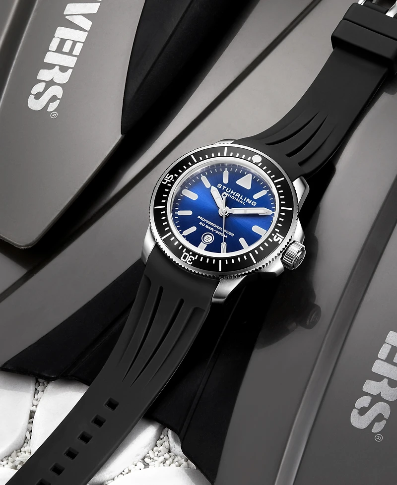Stuhrling Men's Black Silicone Rubber Strap Watch 43mm