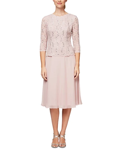 Alex Evenings Sequined Lace Contrast Dress