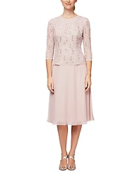 Alex Evenings Sequined Lace Contrast Dress