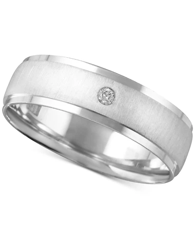 Men's Diamond Accent Textured Band White Gold