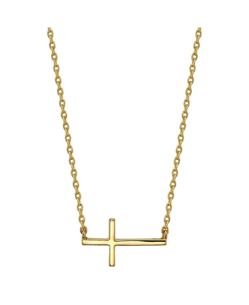 Unwritten Thin East West Cross Station Plated Silver Necklace