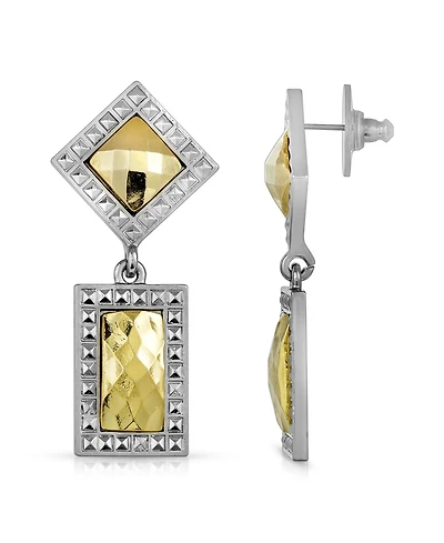 2028 Silver- Tone Gold-Tone Stone Double Drop Square Earrings