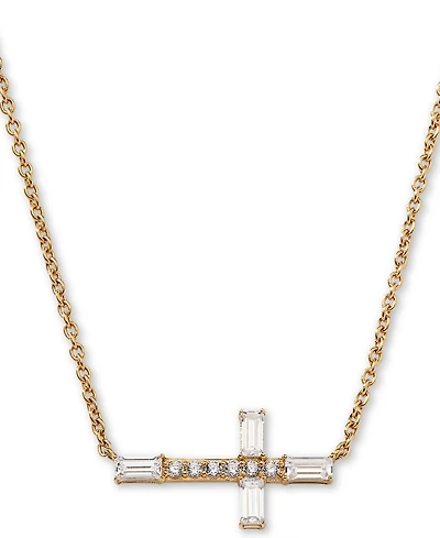 Ava Nadri 18k Gold-Plated Cubic Zirconia East-West Cross Pendant Necklace, 16" + 1" extender