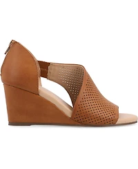 Journee Collection Women's Aretha Perforated Peep Toe Wedge Sandals
