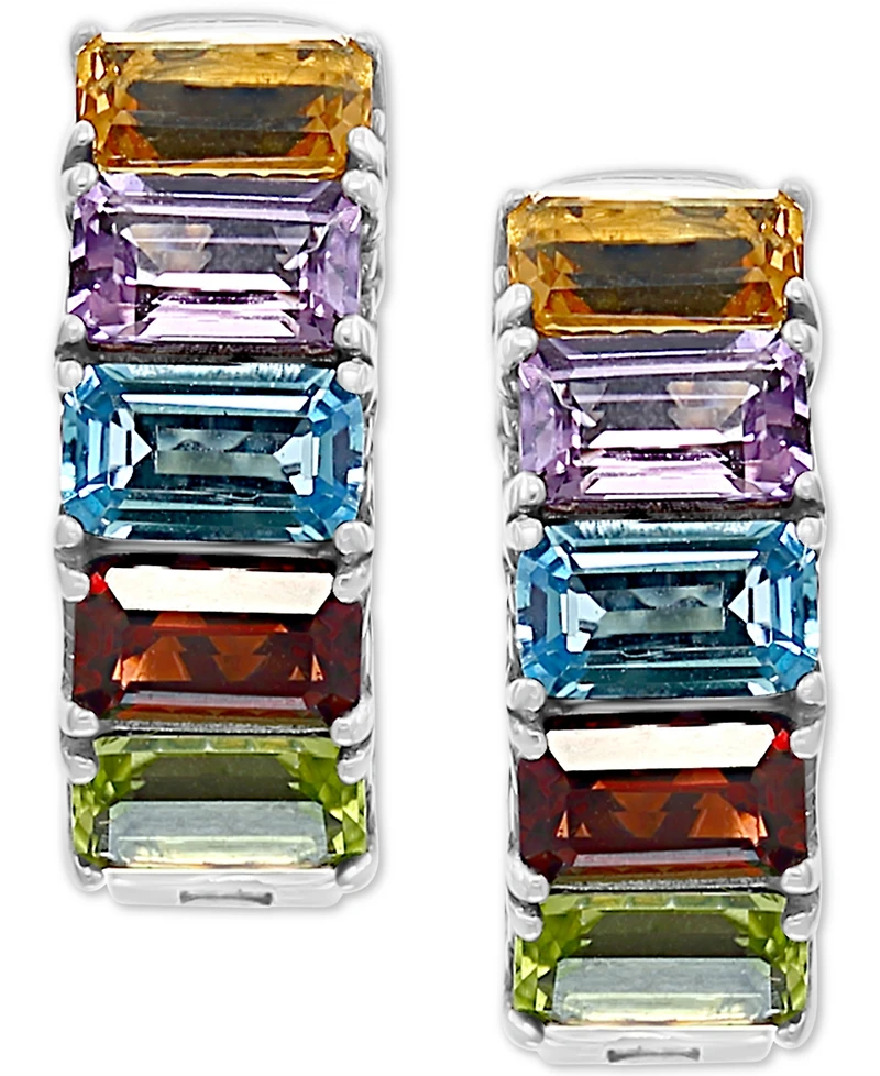 Effy Multi-Gemstone Small Hoop Earrings (3 ct. t.w.) in Sterling Silver, 0.6"