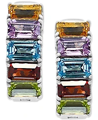Effy Multi-Gemstone Small Hoop Earrings (3 ct. t.w.) in Sterling Silver, 0.6"