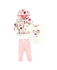 Touched by Nature Baby Girls Organic Cotton Hoodie, Bodysuit or Tee Top, and Pant