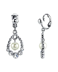2028 Silver Tone Imitation Pearl and Crystal Clip Drop Earrings