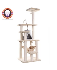 Armarkat 65" Real Wood Cat Tree with Sisal Rope, Hammock, and Soft-Side Playhouse - Model A6501