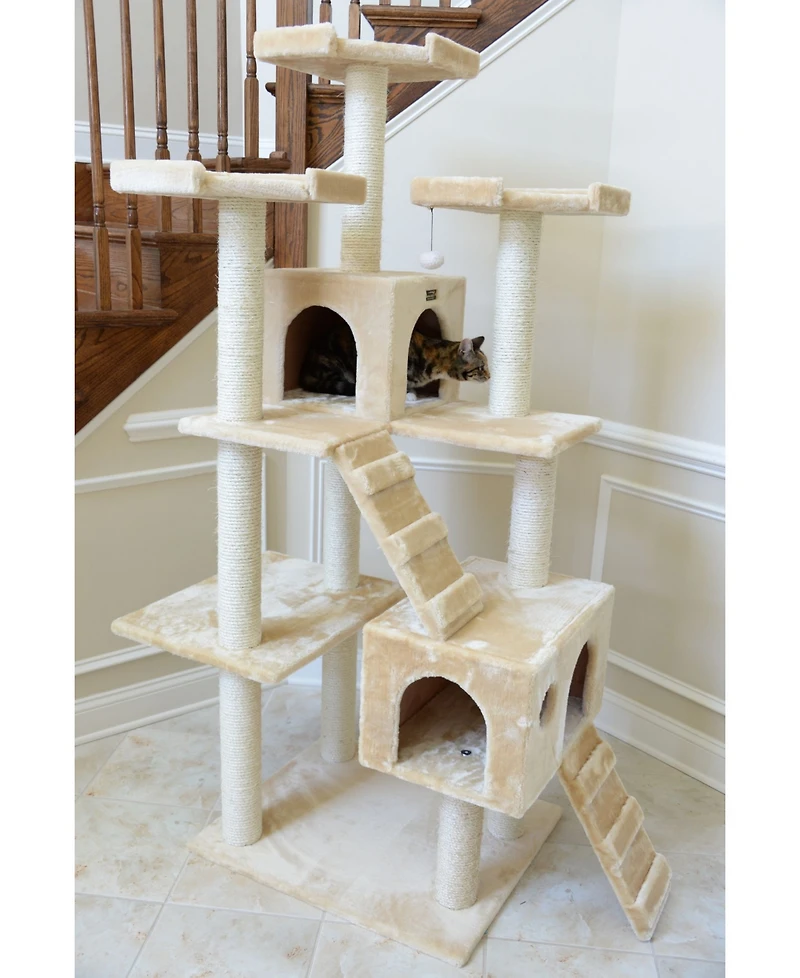Armarkat 74" Multi-Level Real Wood Cat Tree Large Cat Play Furniture With ScratchhIng Posts, Large Platform, A7401 Beige