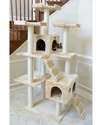 Armarkat 74" Multi-Level Real Wood Cat Tree Large Cat Play Furniture With ScratchhIng Posts, Large Platform, A7401 Beige