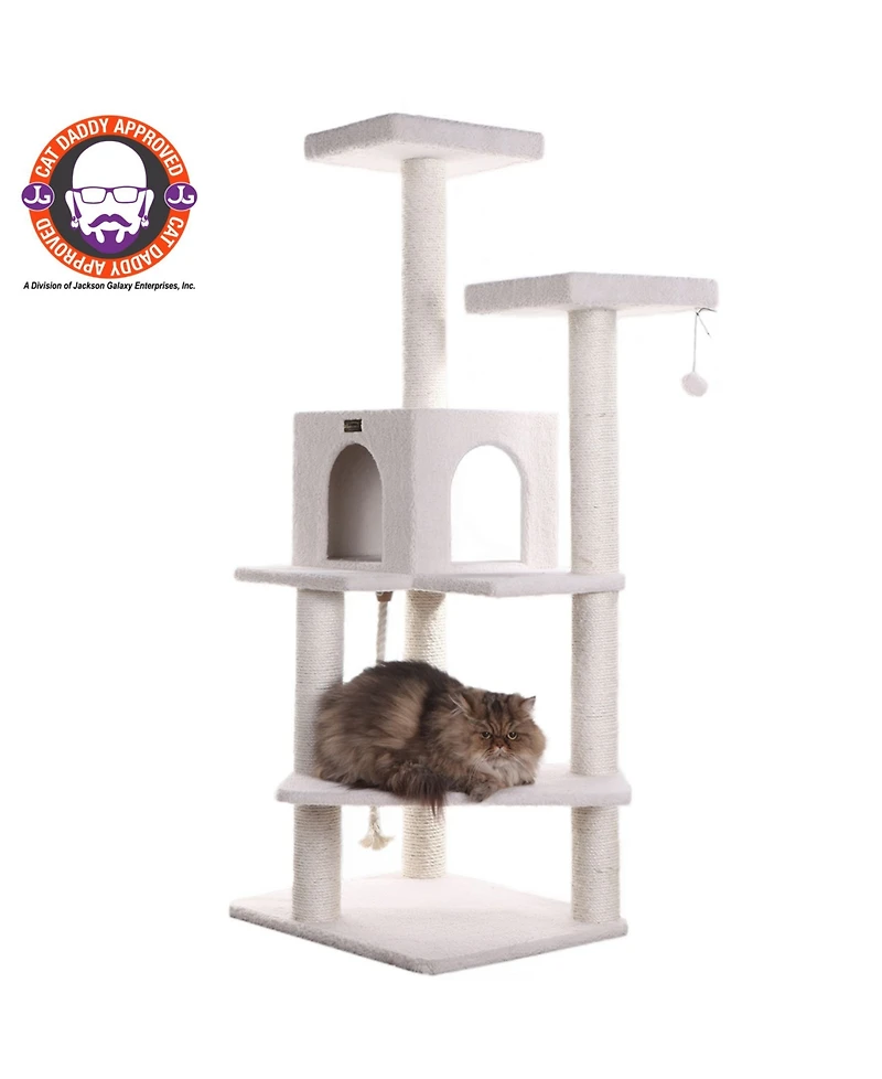 Armarkat Ivory 57-inch High Real Wood Cat Tree with Fleece Covered Climber and Condo B5701
