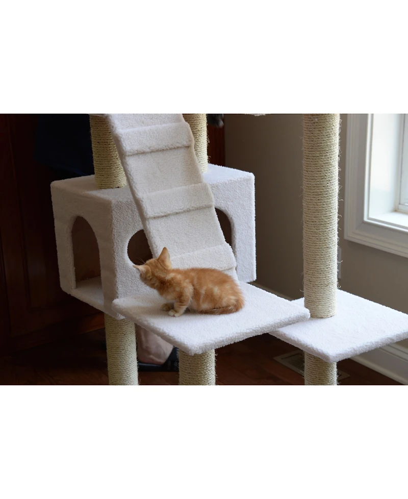 Armarkat B7701 Classic Real Wood Cat Tree In Ivory, Jackson Galaxy Approved, Multi Levels With Ramp, Three Perches, Two Condos