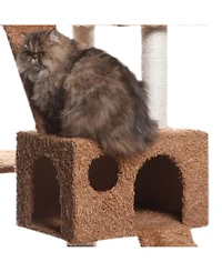 Armarkat 74" Multi-Level Real Wood Cat Tree with ScratchhIng Posts, Large Platform, and Sisal Scratching Posts in Ochre Brown